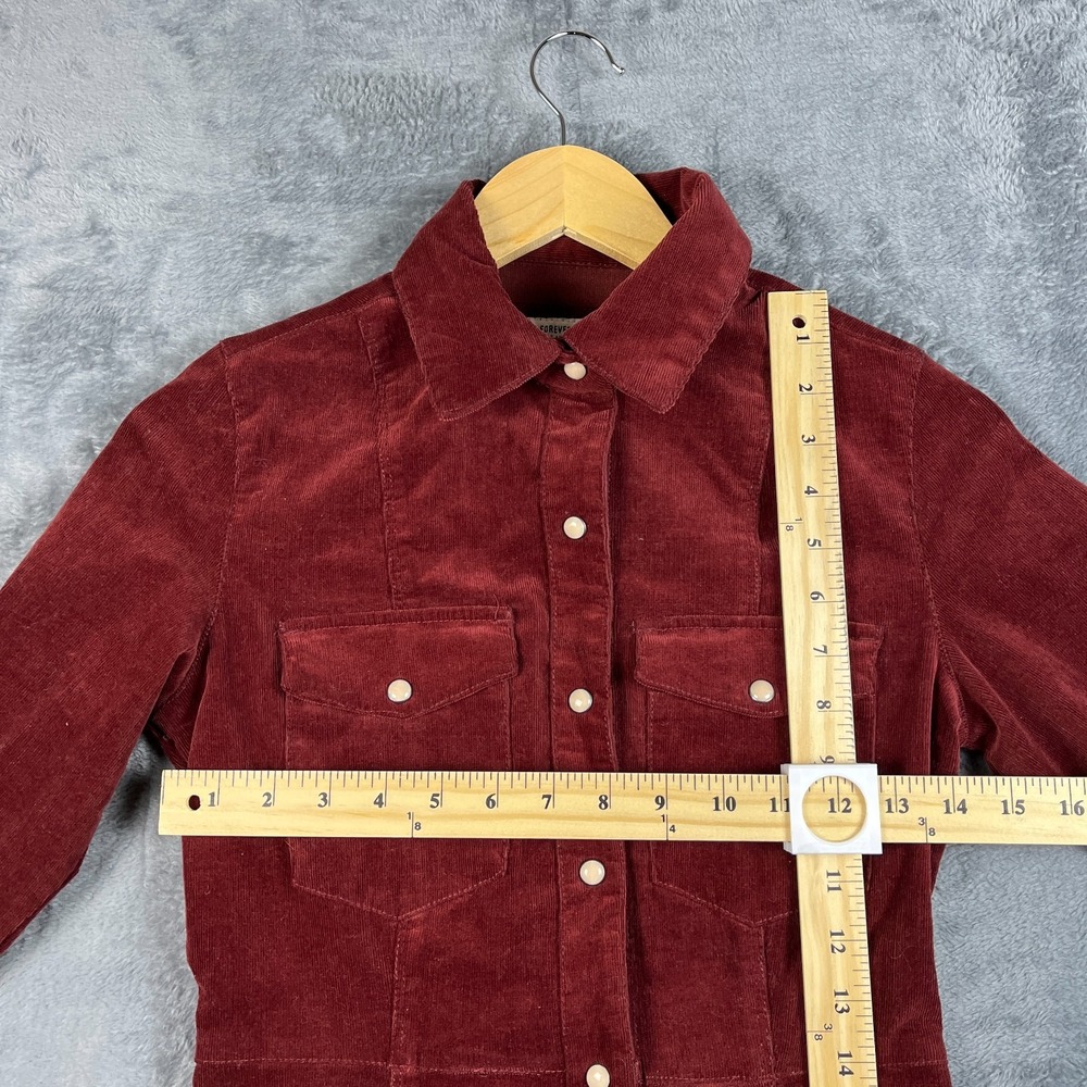 Forever 21 Shirt Dress Womens Small Burgundy Corduroy Long Sleeve Snap Front - Picture 8 of 16